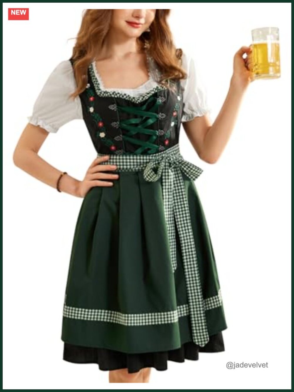 3pc Bavarian Dirndl Oktoberfest Costume Dress with Pockets & Apron Women's
